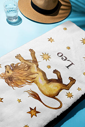 Dijital Baskı Plaj Deniz Havlusu Aslan Burcu Desenli Peştamal HVL0035