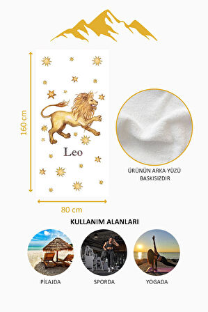 Dijital Baskı Plaj Deniz Havlusu Aslan Burcu Desenli Peştamal HVL0035