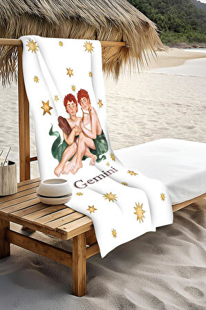 Dijital Baskı Plaj Deniz Havlusu İkizler Burcu Desenli Peştamal HVL0036
