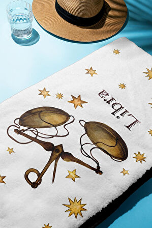 Dijital Baskı Plaj Deniz Havlusu Terazi Burcu Desenli Peştamal HVL0037