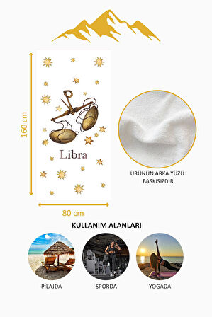 Dijital Baskı Plaj Deniz Havlusu Terazi Burcu Desenli Peştamal HVL0037
