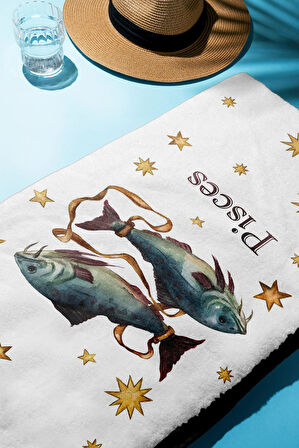 Dijital Baskı Plaj Deniz Havlusu Balık Burcu Desenli Peştamal HVL0038