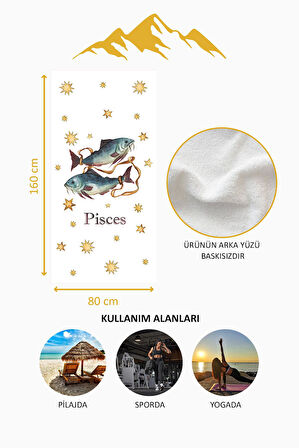 Dijital Baskı Plaj Deniz Havlusu Balık Burcu Desenli Peştamal HVL0038