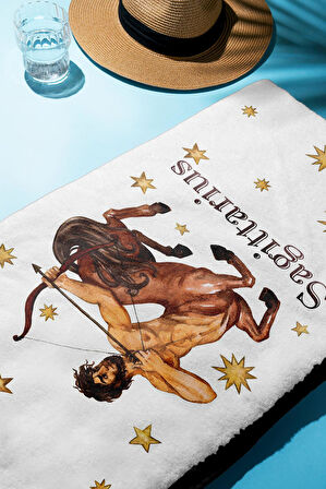 Dijital Baskı Plaj Deniz Havlusu Yay Burcu Desenli Peştamal HVL0039