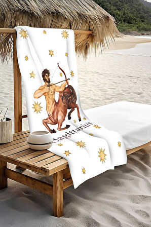 Dijital Baskı Plaj Deniz Havlusu Yay Burcu Desenli Peştamal HVL0039