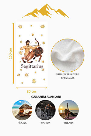 Dijital Baskı Plaj Deniz Havlusu Yay Burcu Desenli Peştamal HVL0039