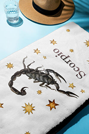 Dijital Baskı Plaj Deniz Havlusu Akrep Burcu Desenli Peştamal HVL0040