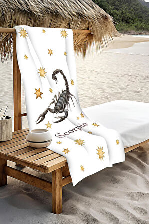Dijital Baskı Plaj Deniz Havlusu Akrep Burcu Desenli Peştamal HVL0040
