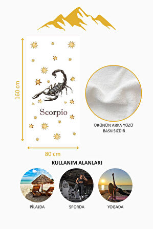 Dijital Baskı Plaj Deniz Havlusu Akrep Burcu Desenli Peştamal HVL0040