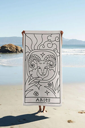 Dijital Baskı Plaj Deniz Havlusu Koç Burcu Desenli Peştamal HVL0041