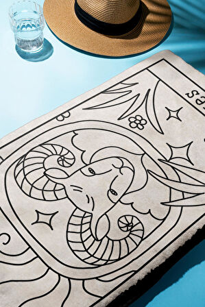 Dijital Baskı Plaj Deniz Havlusu Koç Burcu Desenli Peştamal HVL0041