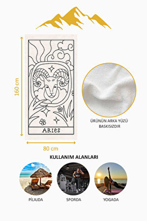 Dijital Baskı Plaj Deniz Havlusu Koç Burcu Desenli Peştamal HVL0041