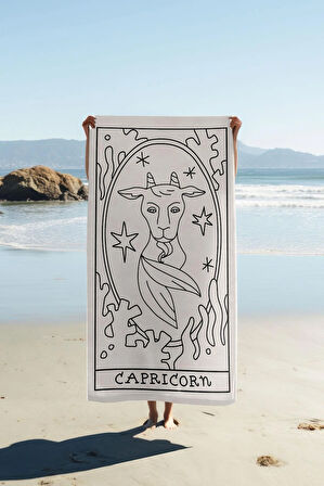 Dijital Baskı Plaj Deniz Havlusu Oğlak Burcu Desenli Peştamal HVL0044