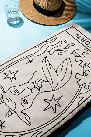 Dijital Baskı Plaj Deniz Havlusu Oğlak Burcu Desenli Peştamal HVL0044