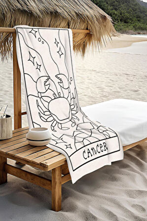 Dijital Baskı Plaj Deniz Havlusu Yengeç Burcu Desenli Peştamal HVL0045