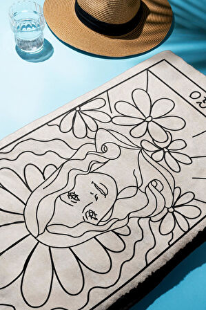 Dijital Baskı Plaj Deniz Havlusu Başak Burcu Desenli Peştamal HVL0046