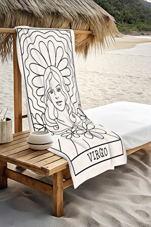 Dijital Baskı Plaj Deniz Havlusu Başak Burcu Desenli Peştamal HVL0046