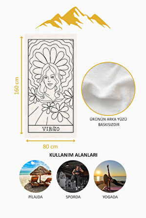 Dijital Baskı Plaj Deniz Havlusu Başak Burcu Desenli Peştamal HVL0046