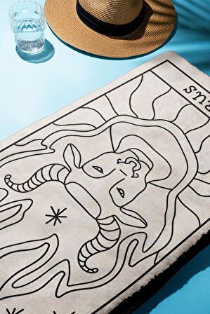 Dijital Baskı Plaj Deniz Havlusu Boğa Burcu Desenli Peştamal HVL0047