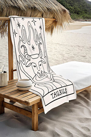 Dijital Baskı Plaj Deniz Havlusu Boğa Burcu Desenli Peştamal HVL0047