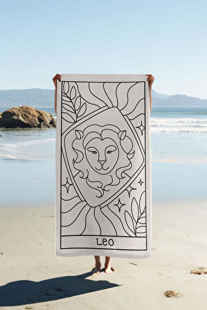 Dijital Baskı Plaj Deniz Havlusu Aslan Burcu Desenli Peştamal HVL0048