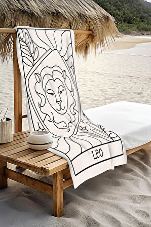 Dijital Baskı Plaj Deniz Havlusu Aslan Burcu Desenli Peştamal HVL0048