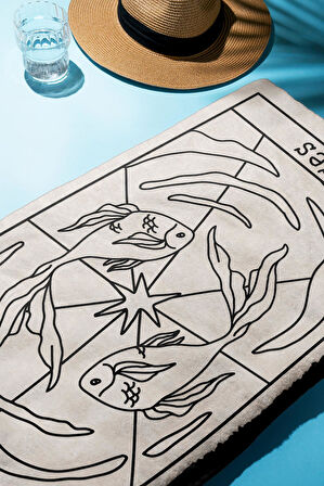 Dijital Baskı Plaj Deniz Havlusu Balık Burcu Desenli Peştamal HVL0049