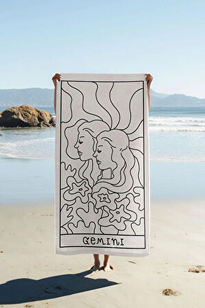 Dijital Baskı Plaj Deniz Havlusu İkizler Burcu Desenli Peştamal HVL0050