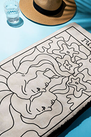 Dijital Baskı Plaj Deniz Havlusu İkizler Burcu Desenli Peştamal HVL0050