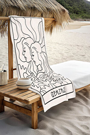 Dijital Baskı Plaj Deniz Havlusu İkizler Burcu Desenli Peştamal HVL0050