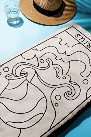 Dijital Baskı Plaj Deniz Havlusu Kova Burcu Desenli Peştamal HVL0051