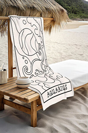 Dijital Baskı Plaj Deniz Havlusu Kova Burcu Desenli Peştamal HVL0051