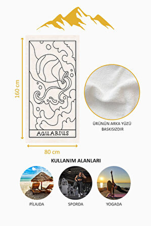 Dijital Baskı Plaj Deniz Havlusu Kova Burcu Desenli Peştamal HVL0051