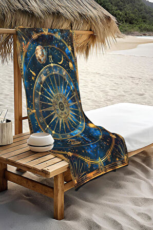 Dijital Baskı Plaj Deniz Havlusu Yıldız ve Galaksi Desenli Peştamal HVL0053