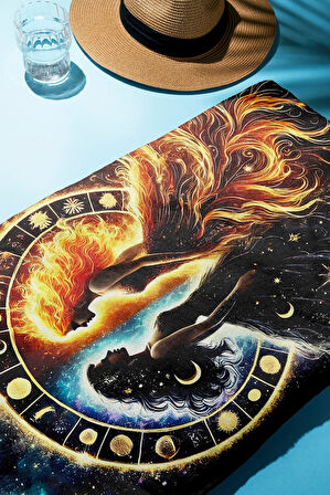 Dijital Baskı Plaj Deniz Havlusu Gece ve Gündüz Desenli Peştamal HVL0054