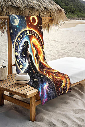 Dijital Baskı Plaj Deniz Havlusu Gece ve Gündüz Desenli Peştamal HVL0054