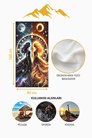 Dijital Baskı Plaj Deniz Havlusu Gece ve Gündüz Desenli Peştamal HVL0054