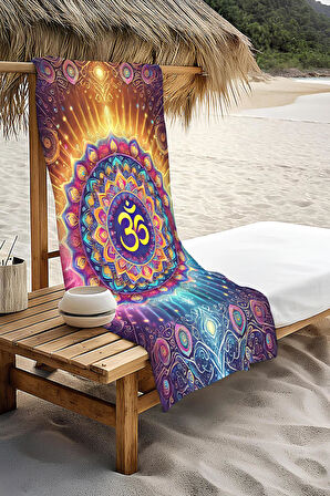 Dijital Baskı Plaj Deniz Havlusu Om Mandala Desenli Peştamal HVL0055