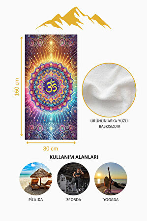 Dijital Baskı Plaj Deniz Havlusu Om Mandala Desenli Peştamal HVL0055