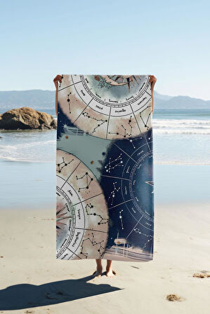 Dijital Baskı Plaj Deniz Havlusu Astroloji Desenli Peştamal HVL0056