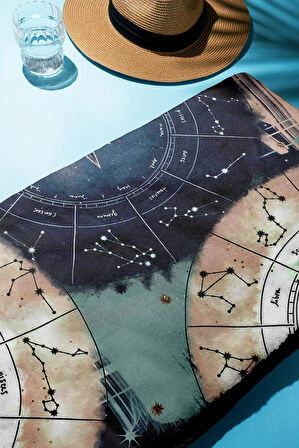 Dijital Baskı Plaj Deniz Havlusu Astroloji Desenli Peştamal HVL0056