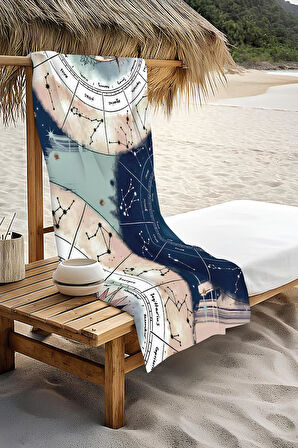 Dijital Baskı Plaj Deniz Havlusu Astroloji Desenli Peştamal HVL0056