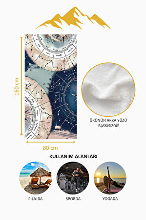 Dijital Baskı Plaj Deniz Havlusu Astroloji Desenli Peştamal HVL0056