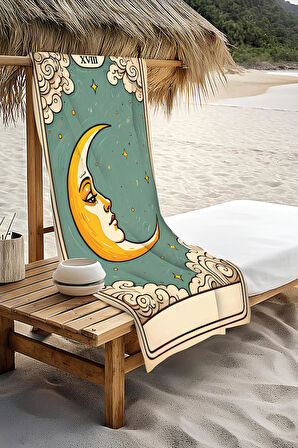 Dijital Baskı Plaj Deniz Havlusu Ay Desenli Peştamal HVL0068