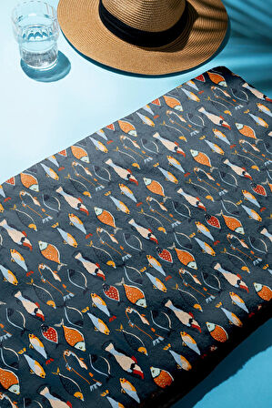 Dijital Baskı Plaj Deniz Havlusu Balık Desenli Peştamal HVL0070