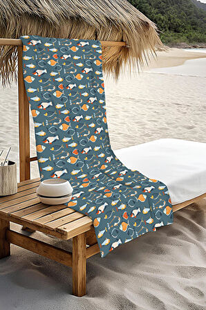 Dijital Baskı Plaj Deniz Havlusu Balık Desenli Peştamal HVL0070