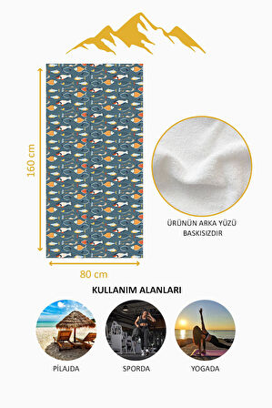 Dijital Baskı Plaj Deniz Havlusu Balık Desenli Peştamal HVL0070