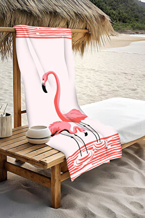 Dijital Baskı Plaj Deniz Havlusu Flamingo Desenli Peştamal HVL0072