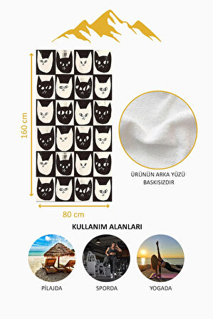 Dijital Baskı Plaj Deniz Havlusu Kedi Desenli Peştamal HVL0075