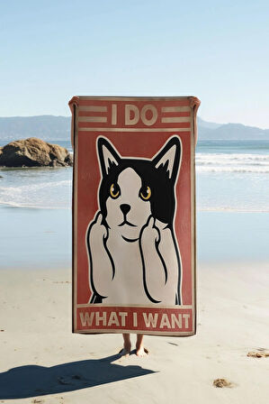 Dijital Baskı Plaj Deniz Havlusu Kedi Desenli Peştamal HVL0078